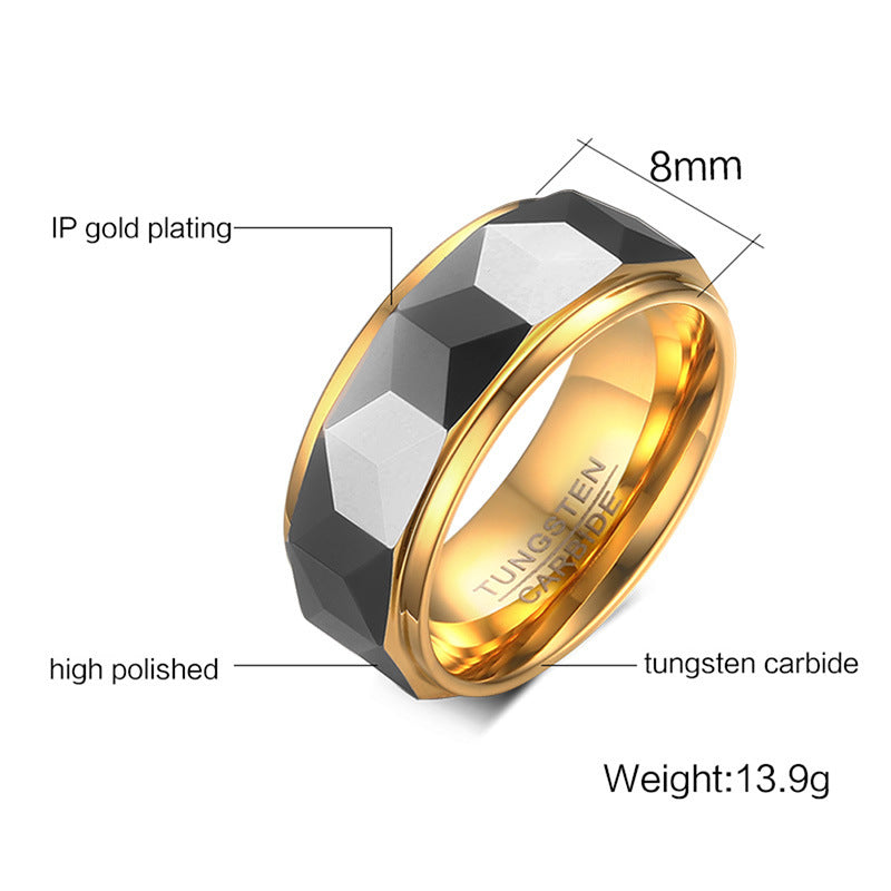 Tungsten Gold Ring Cut Flowers Between Gold
