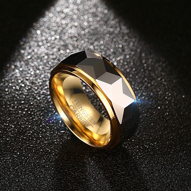Tungsten Gold Ring Cut Flowers Between Gold