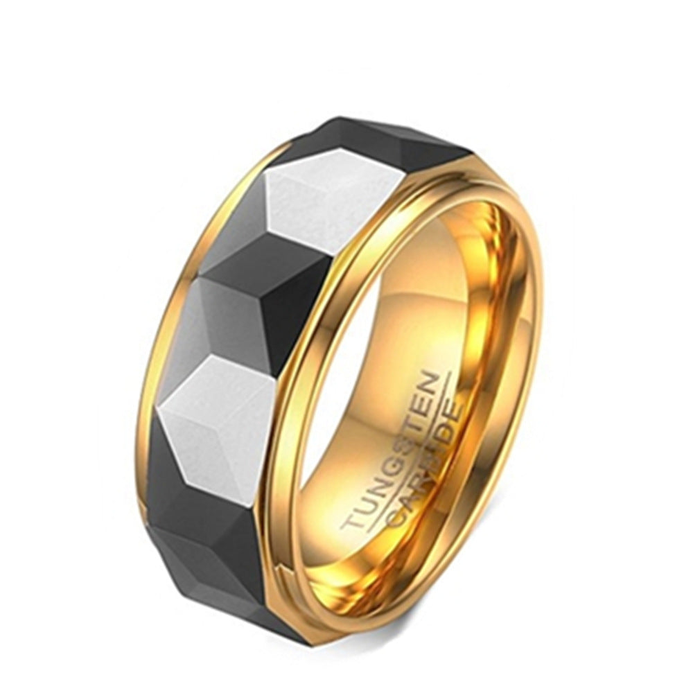 Tungsten Gold Ring Cut Flowers Between Gold